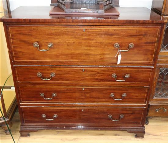 A late George III mahogany secretaire chest W.112cm